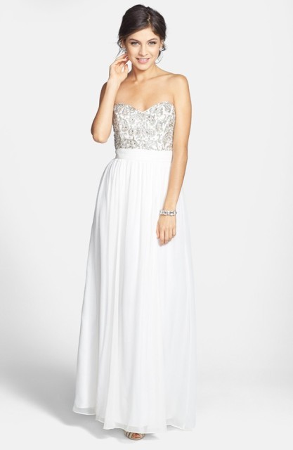 Beaded Bodice Silk Georgette Open Back Gown