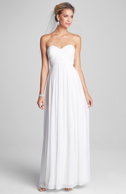 Laura' Ruched Sweetheart Silk Chiffon Gown