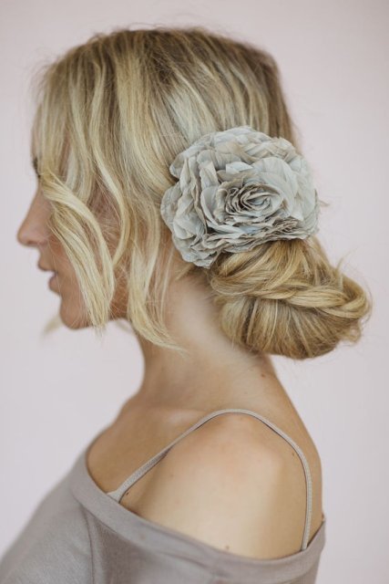BRIDESMAIDS UPDO WITH FLOWER HAIR CLIP