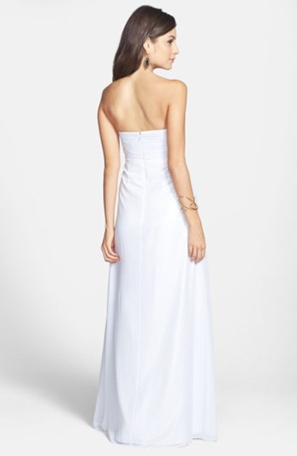 Strapless Foil Chiffon Open Back Gown - 2