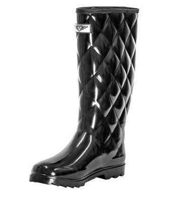 Women's Quilted Waterproof Rubber Rain Boots - Tall Mid-Calf Wellies Boots